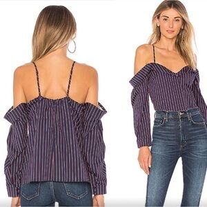 Bardot Paloma Blue Stripe Off
Shoulder Top Blouse 8 Medium